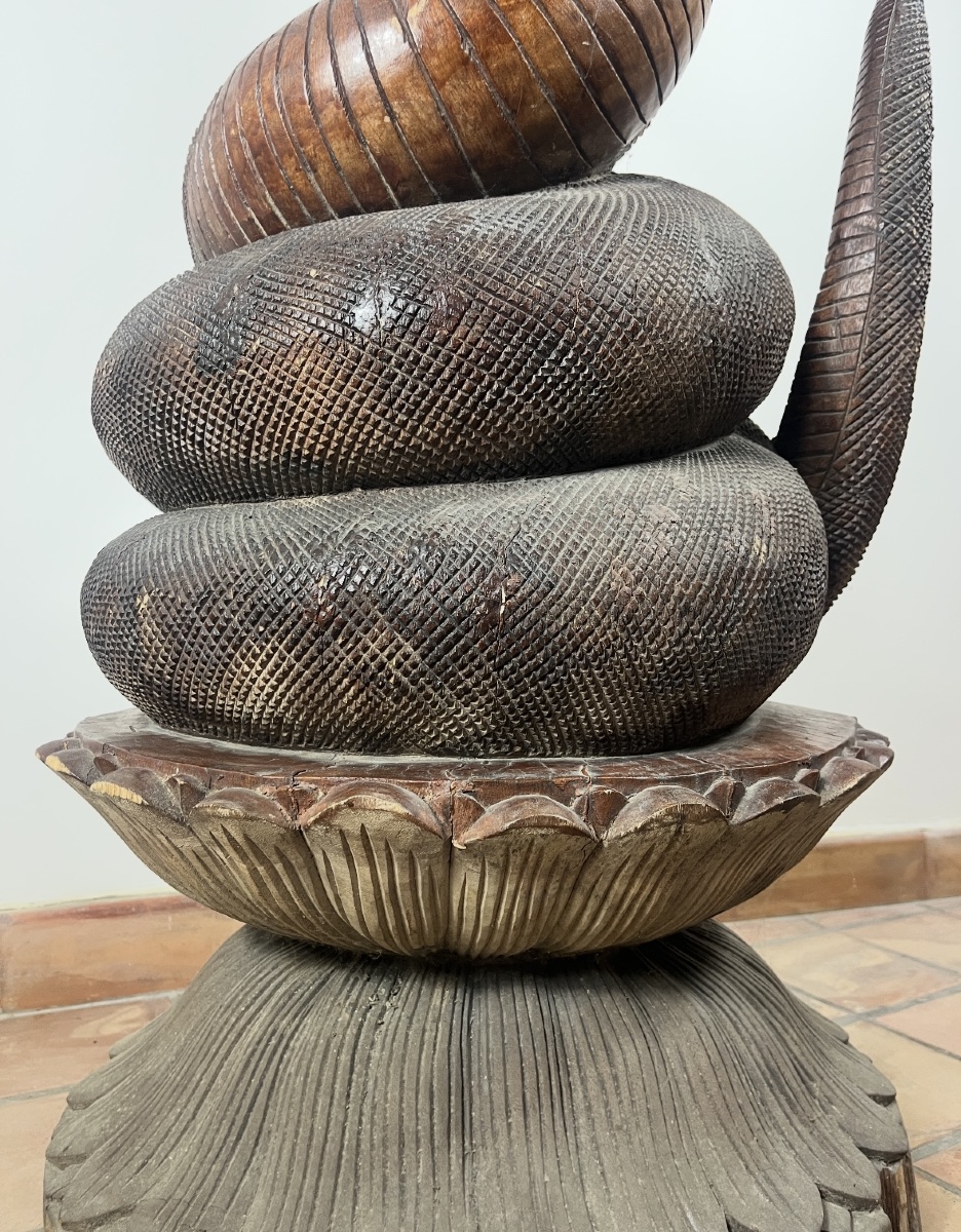 Large Naga Cobra Sculpture Carved From Solid Wood, Bali, Indonesia, 20th Century-photo-3
