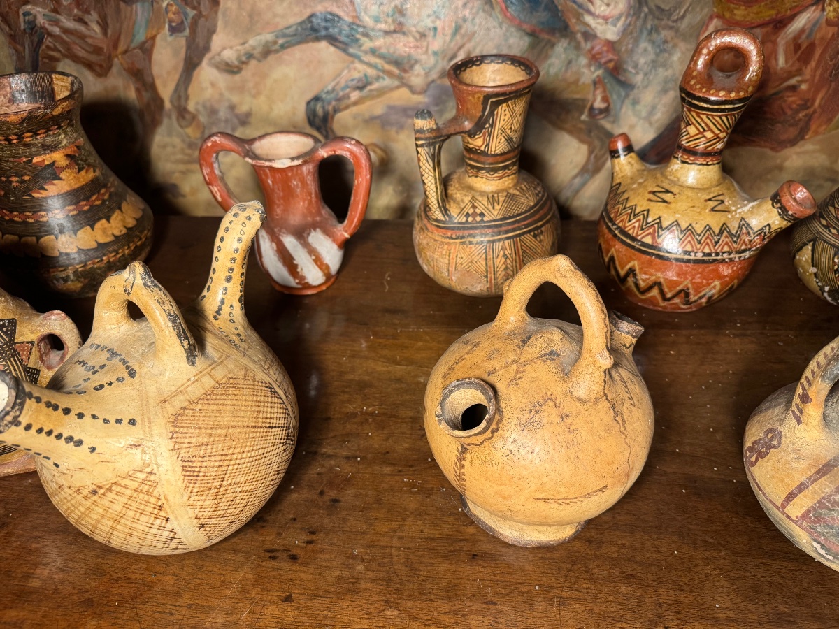 Set Of 10 Antique Berber Pottery Pieces -photo-4