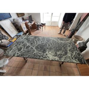 Large Wrought-iron Table With Green Marble Top