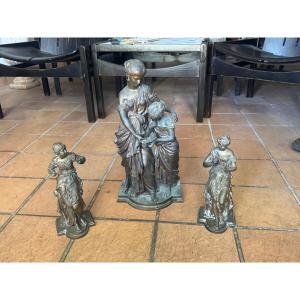 Set Of Three Bronze Sculptures Signed By Moreau And Gaudez