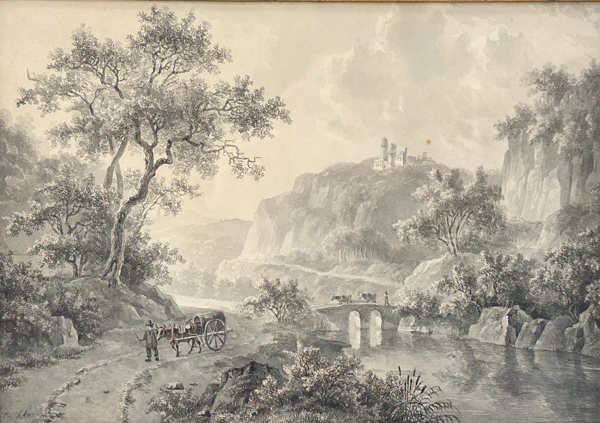 Willem De Klerk (1800-1876), Animated Landscape With Bridge And Ruins.-photo-2