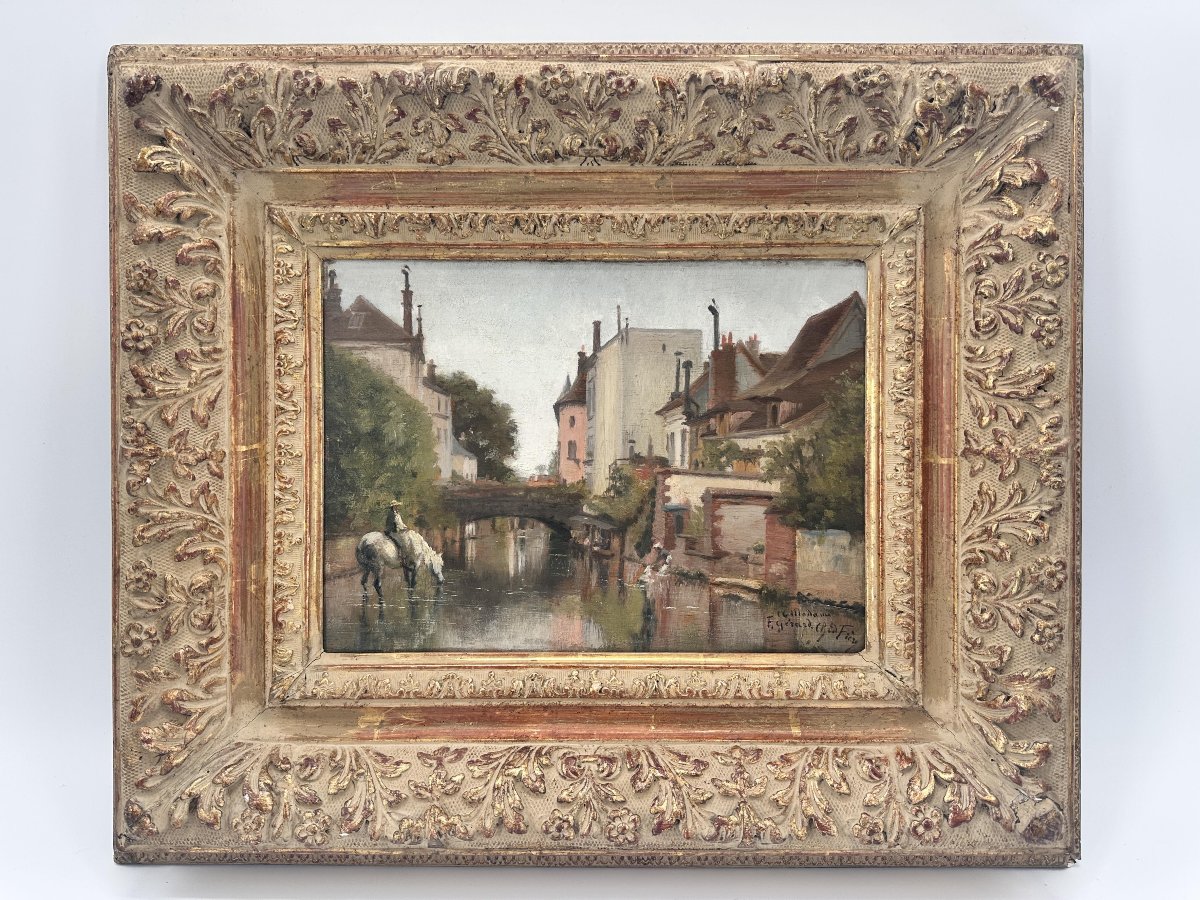 Charles Edouard FRERE (1837-1894)., Cavalière aux abords du pont de la vieille ville.-photo-3