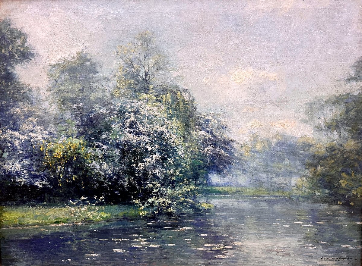 Louis VAN ENGELEN (1856-1940)., Etang au printemps-photo-4