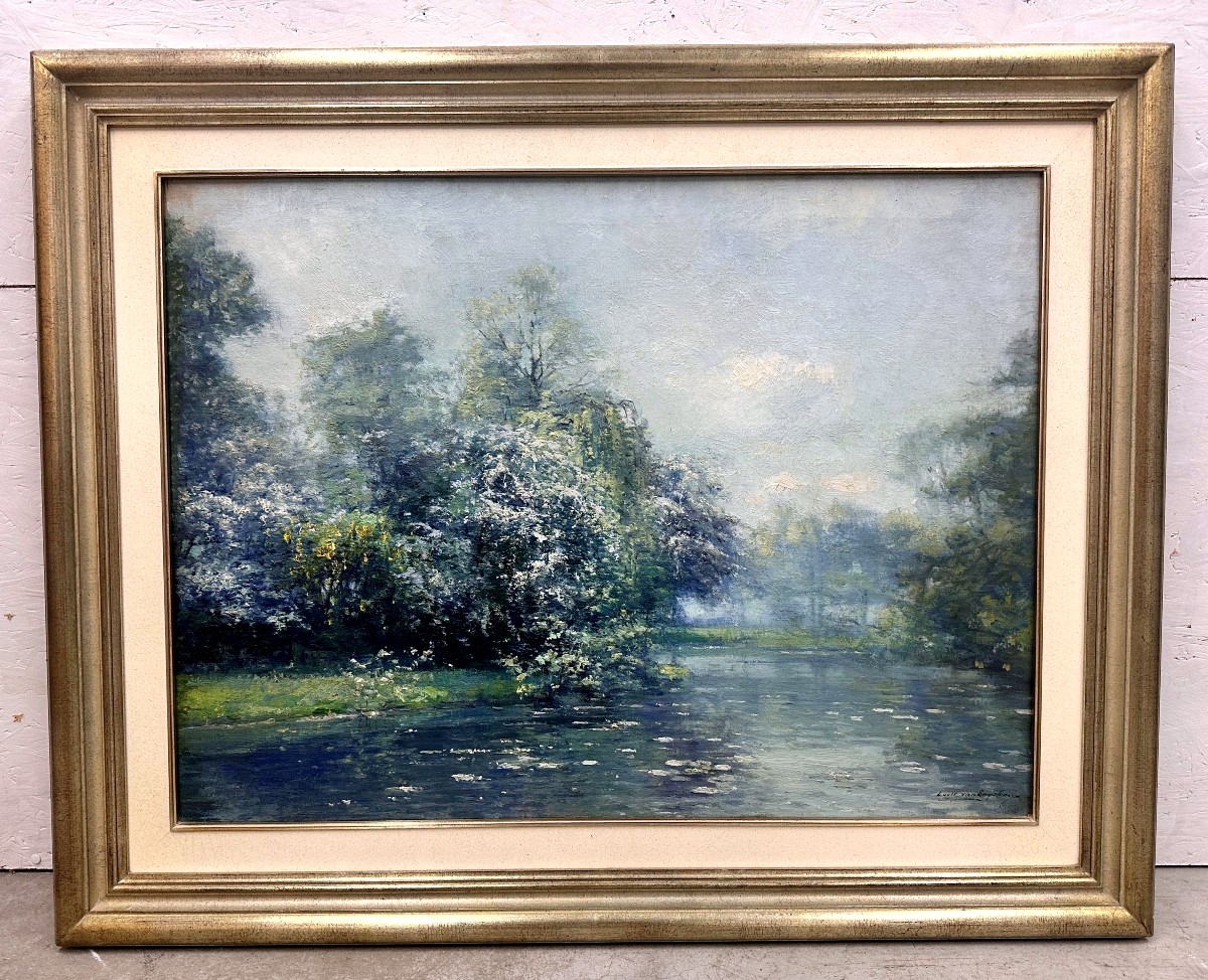 Louis VAN ENGELEN (1856-1940)., Etang au printemps