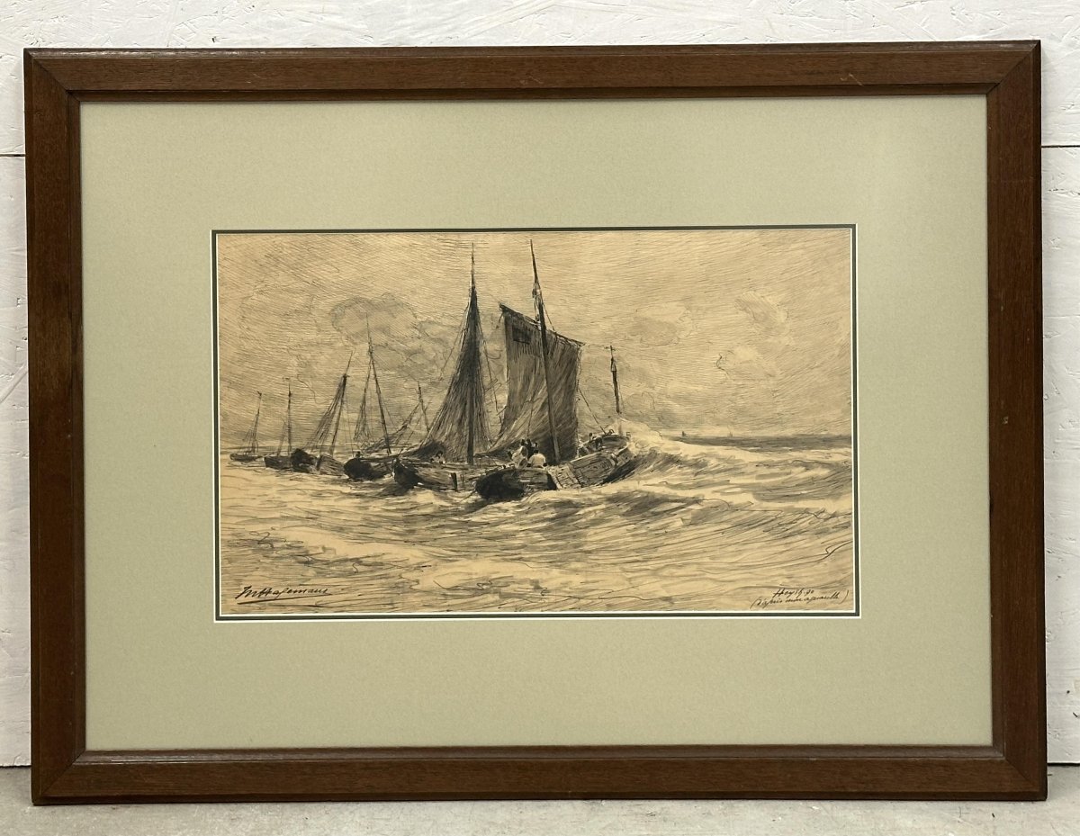 Maurice HAGEMANS (1852-1917)., Les voiliers à Knokke. 1890-photo-2