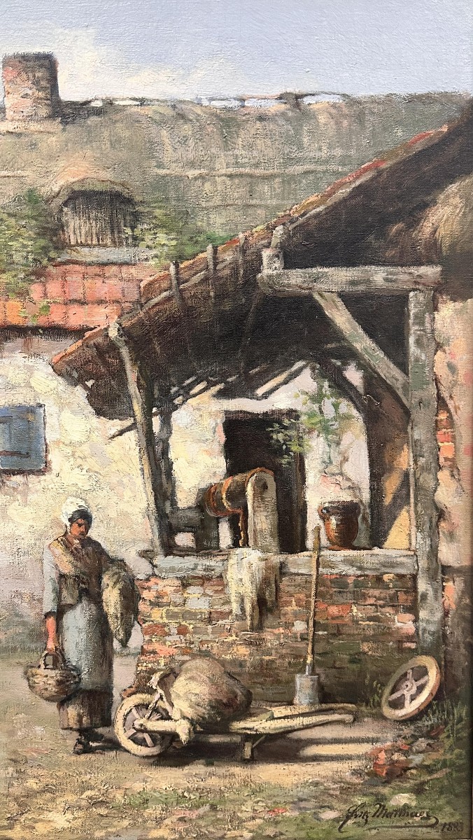 Signature inconnu, Paysanne au puit. 1883