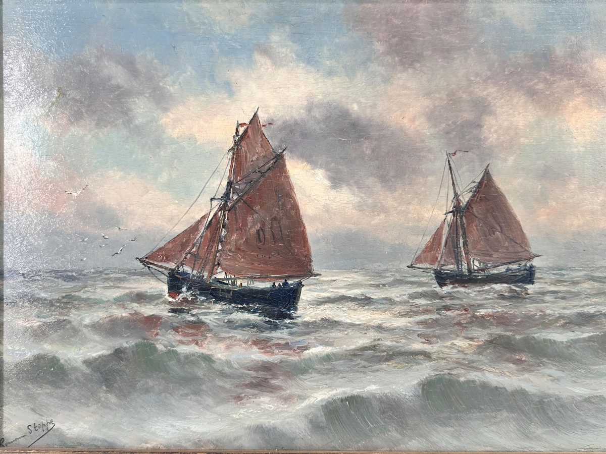 Romain STEPPE (1859-1927)., Marine aux voiliers , env 1890-photo-2