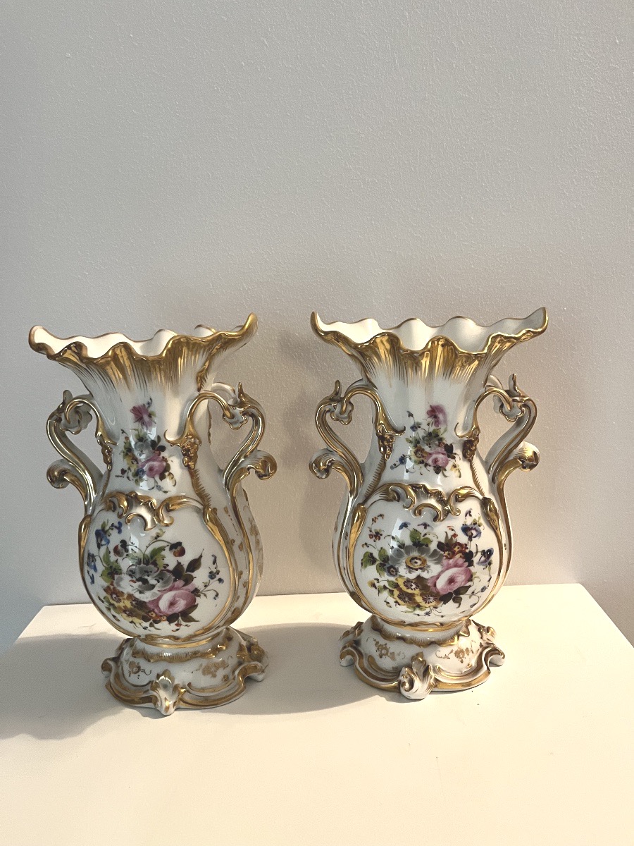 Paire de vases cornet , France 19ième siècle -photo-2