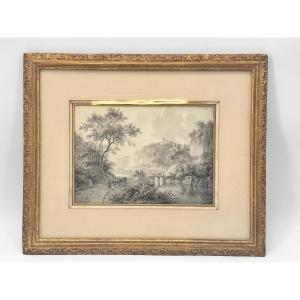 Willem DE KLERK (1800-1876)., Paysage animé au pont et aux ruines.