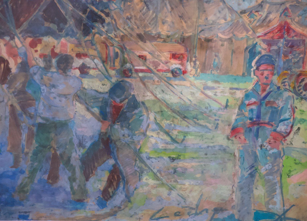 Le Cirque Watercolor And Gouache Titled And Monogrammed Lower Right 20th Century-photo-2