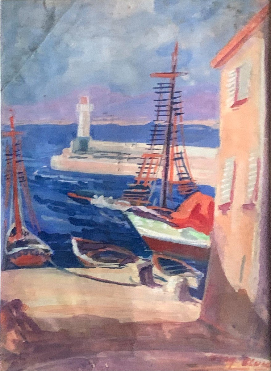 Toulon: Sailboats In Port Gouache Signed Norah Bluhm And Located Toulon-photo-1