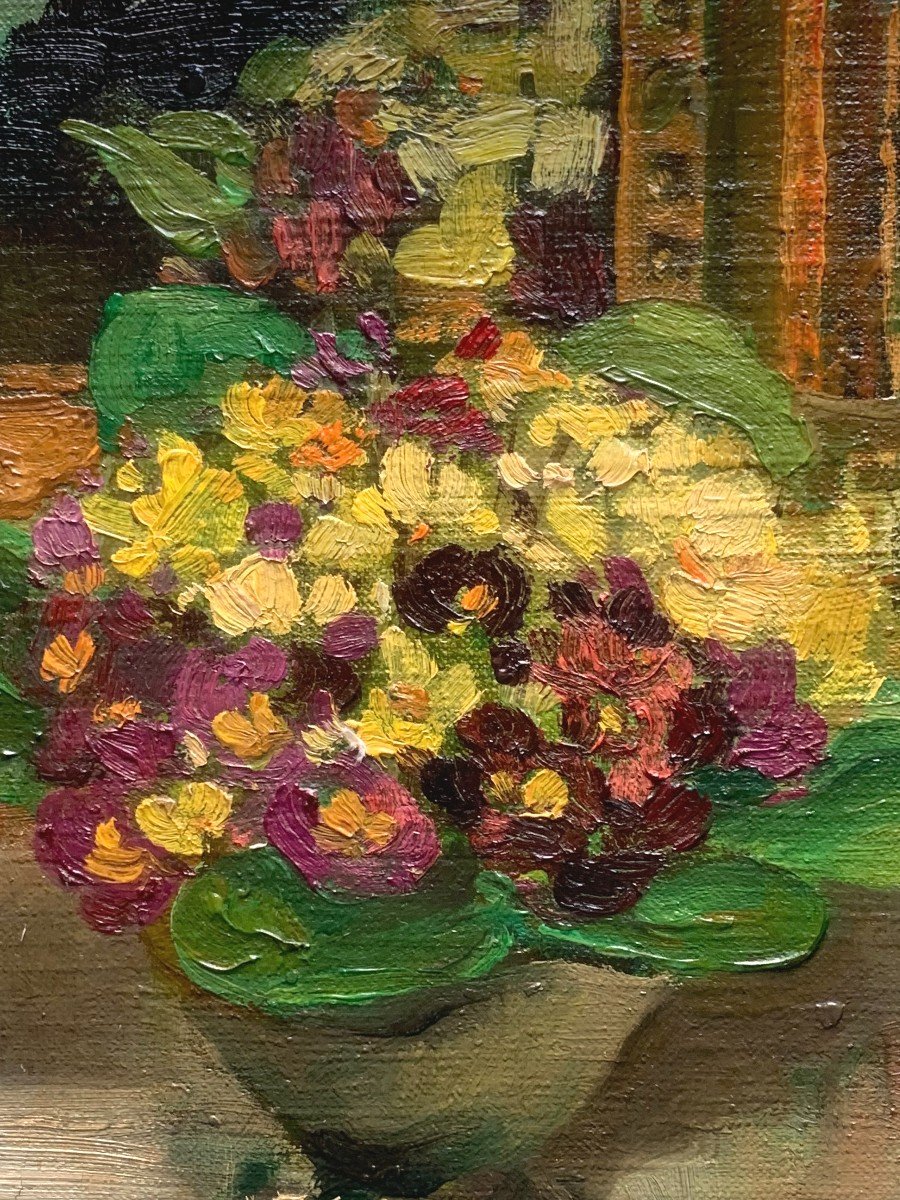 Primroses Still Life By André Hofer (1880-1973) French School 20th Century-photo-2