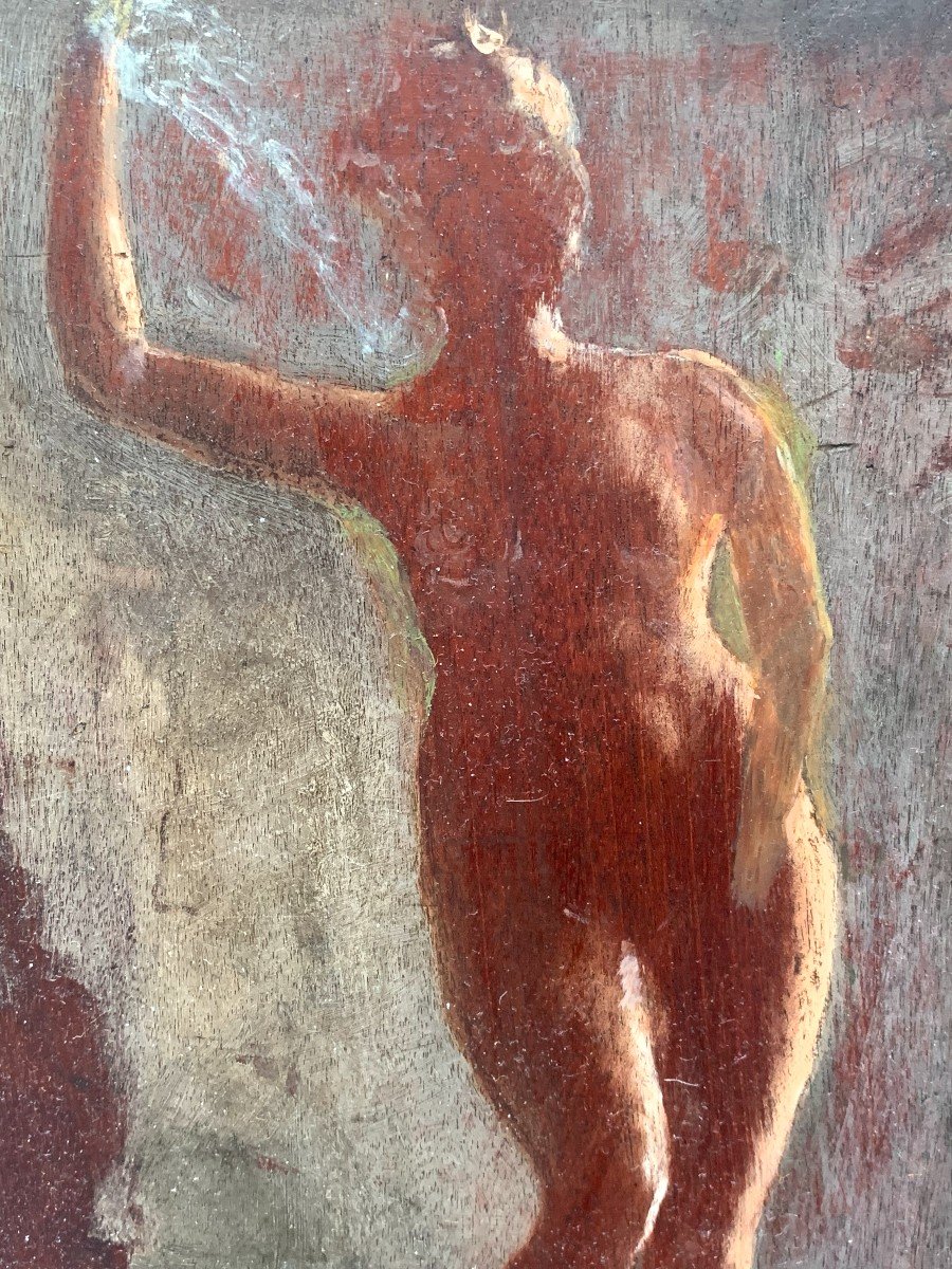 Etude Pour Un Nu Féminin Huile Sur Panneau Acajou Ecole Française XIXème Siècle-photo-3