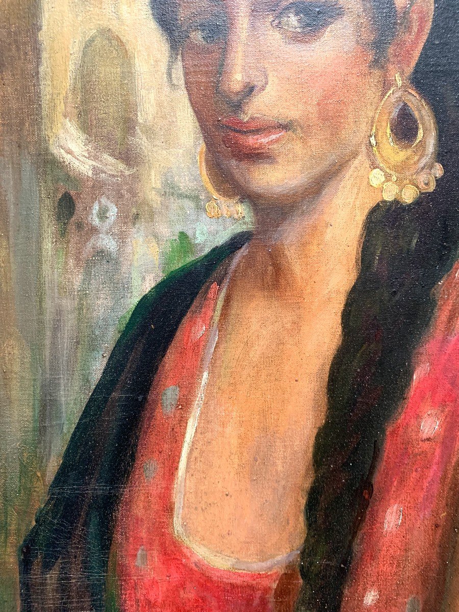Orientalist Portrait Of A Young Woman From North Africa Oil On Canvas Circa '40-photo-3