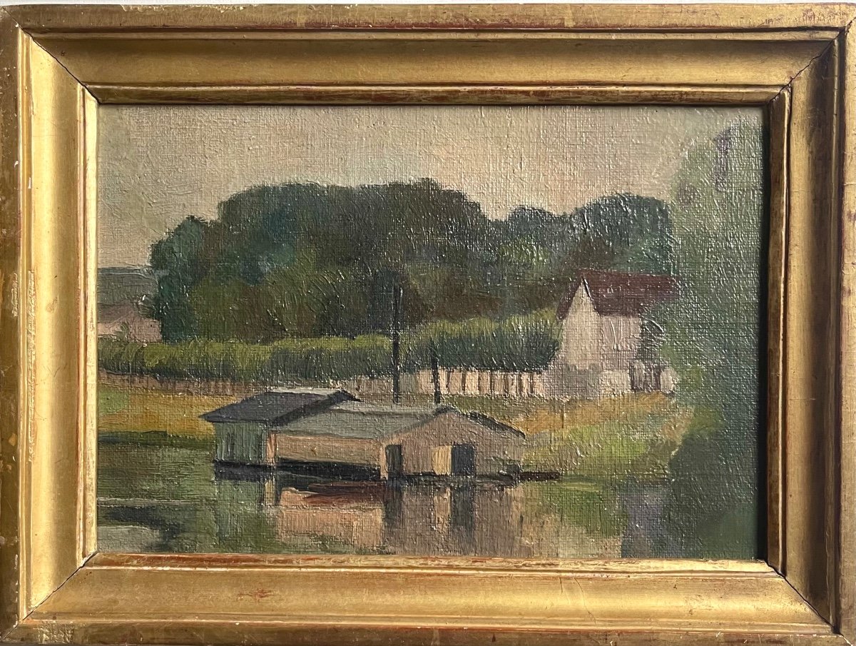 Bord De Seine  Huile Sur Toile  Ecole Française  Fin XIXèm