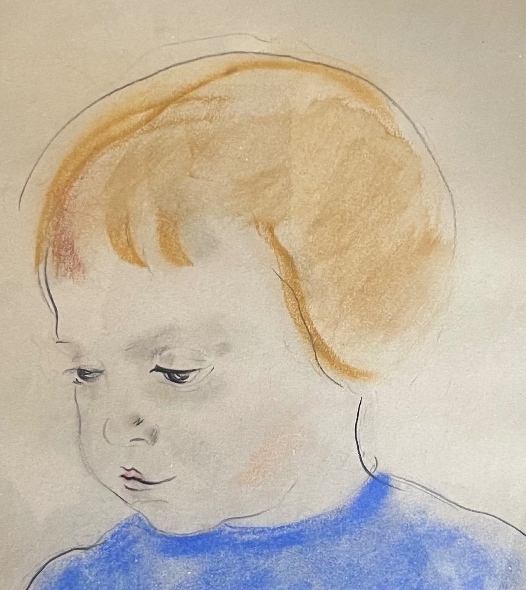 Portrait D` Enfant Par Robert Freiman Pastel Sur Papier-photo-3