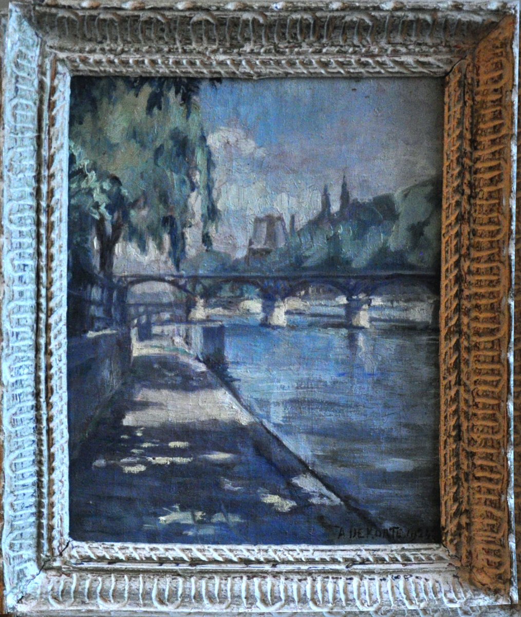 Ponts De Paris Oil On Canvas Signed Albert Maurice Dekorte Twentieth Century