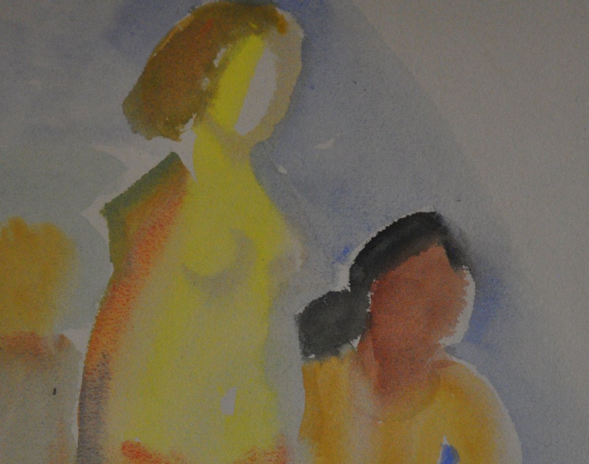 Trois Femmes Aquarelle Signée Ferdinand Tholy  XXèm Siècle-photo-2