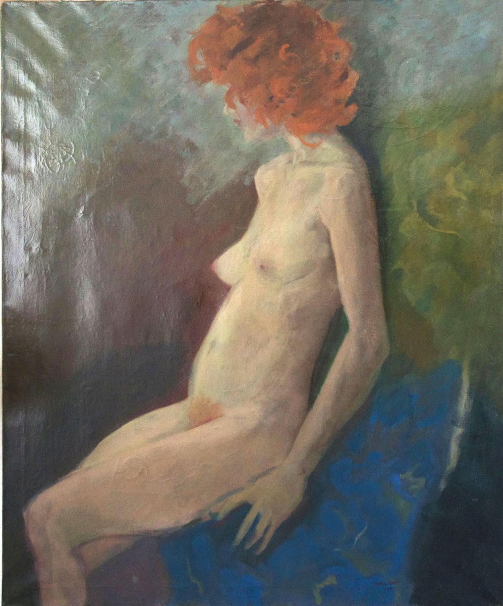 Portrait d'Une Femme Rousse Huile Sur Toile Signée Luc Maes Datée 1977  XXème Siècle 