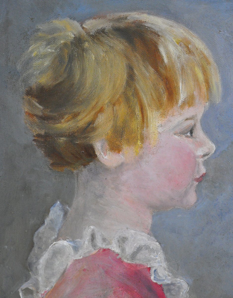 Portrait Of Child, Oil On Canvas Signed Jean Bardon XXth Century-photo-2