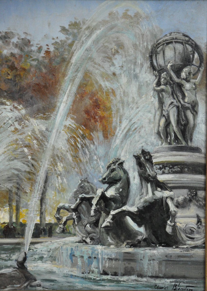 Fountain Of The Observatory, Oil On Canvas Signed Charles Blondin XXth Century-photo-2