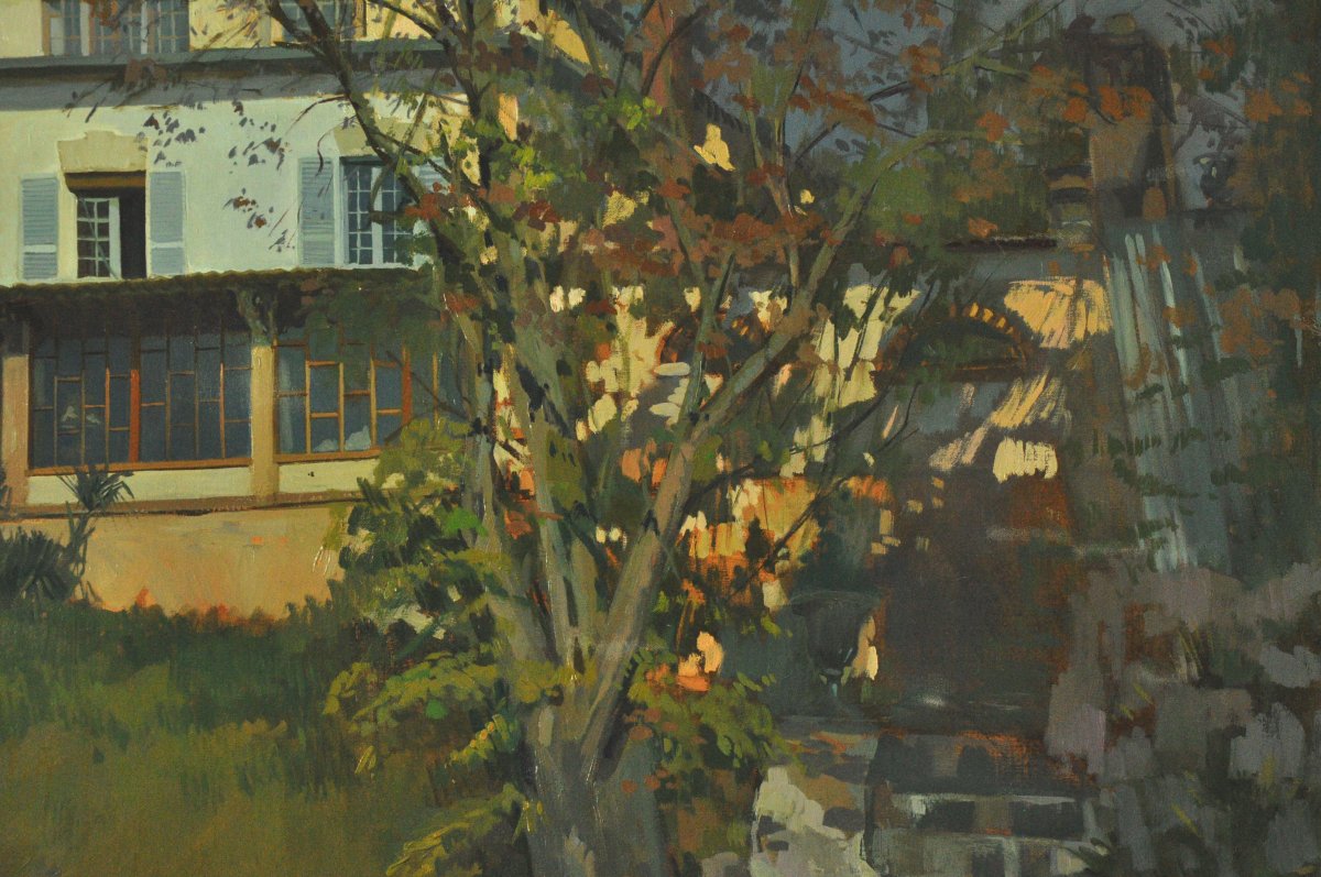 House And Garden, Oil On Canvas, Signed, 20th Century-photo-4