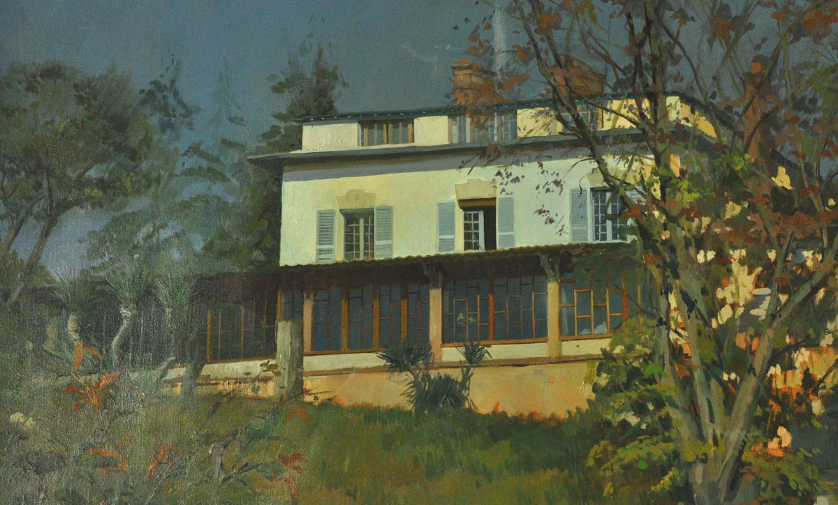 House And Garden, Oil On Canvas, Signed, 20th Century-photo-2