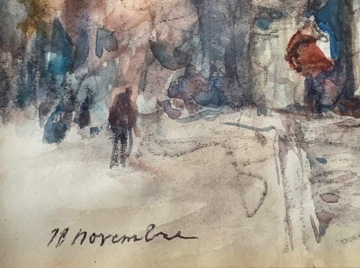 Paris, l'Arc De Triomphe Aquarelle Sur Papier Signée Georges Edmond Dargouge XXème Siècle-photo-3