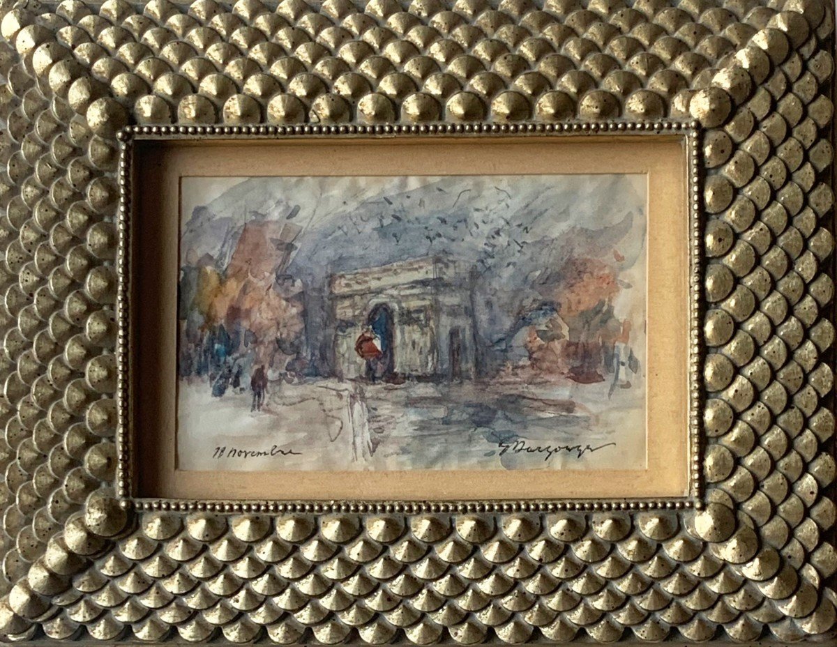 Paris, Arc De Triomphe Watercolor On Paper Signed Georges Edmond Dargouge Twentieth Century
