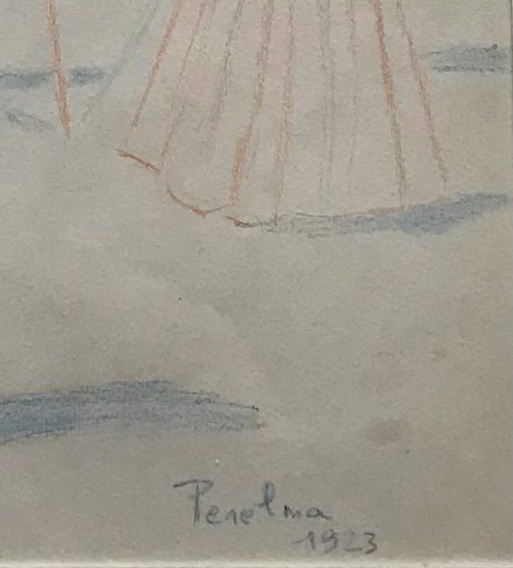 The Beach Colored Pencils On Paper Signed Ossy De Perelma Dated 1923-photo-4