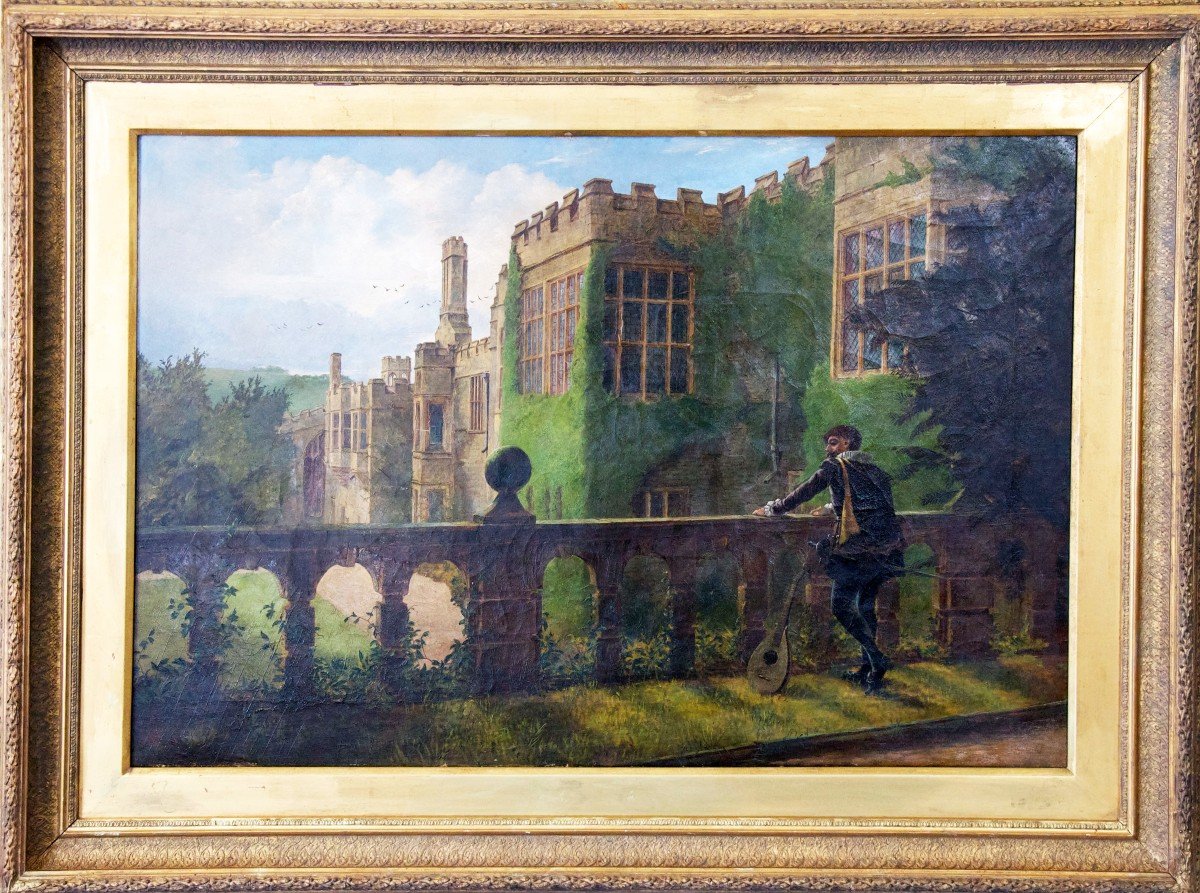 Haddon Hall English Medieval Castle Oil On Canvas Monogrammed And Dated 1886