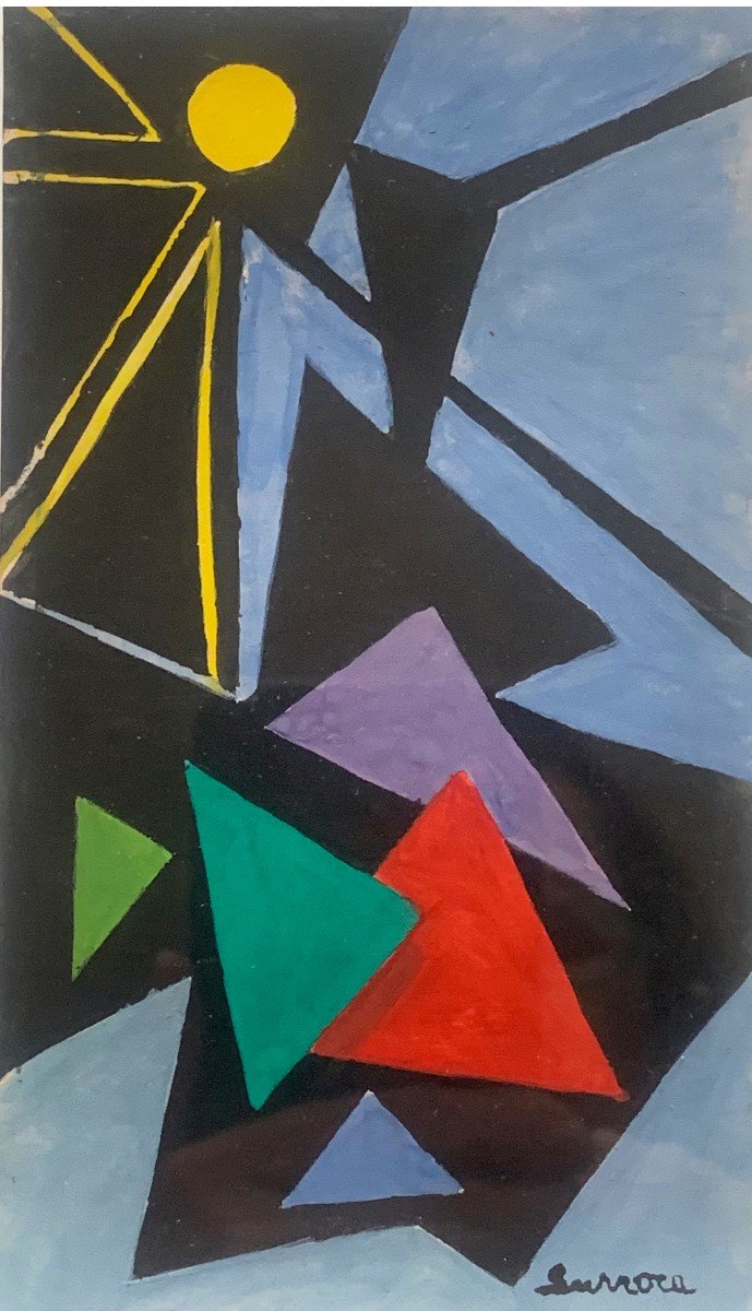 Geometric Abstraction Gouache On Paper Signed Manel Surroca Spanish Painter Twentieth Century-photo-2