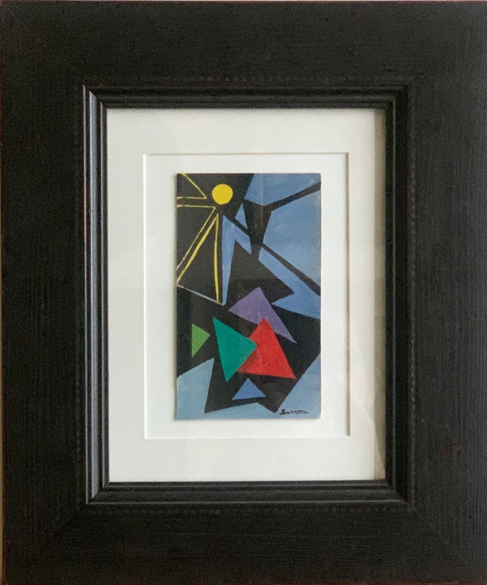 Geometric Abstraction Gouache On Paper Signed Manel Surroca Spanish Painter Twentieth Century