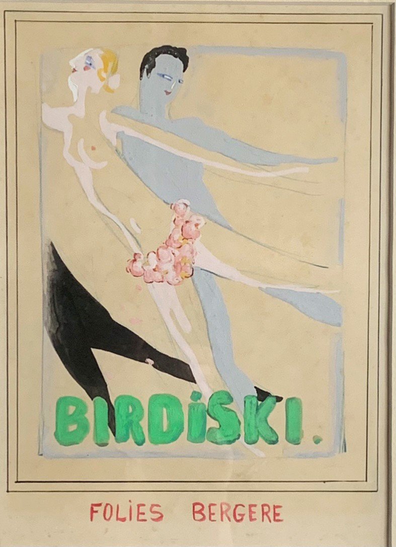 Birdiski Les Danseurs Nus Gouache Sous Verre Circa 1930-photo-2