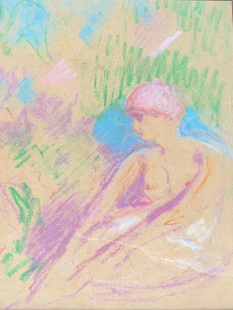 Jeune Femme Esquisse Pastel Circa 1940-photo-2