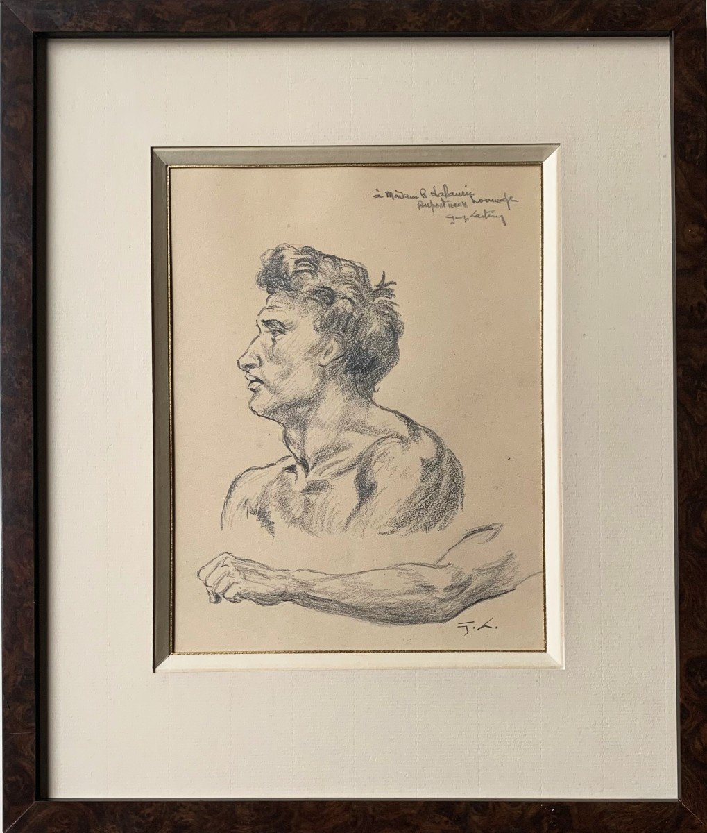 Study Of Face And Arm Of A Man Drawing On Paper Monogrammed Lower Right 20th Century 