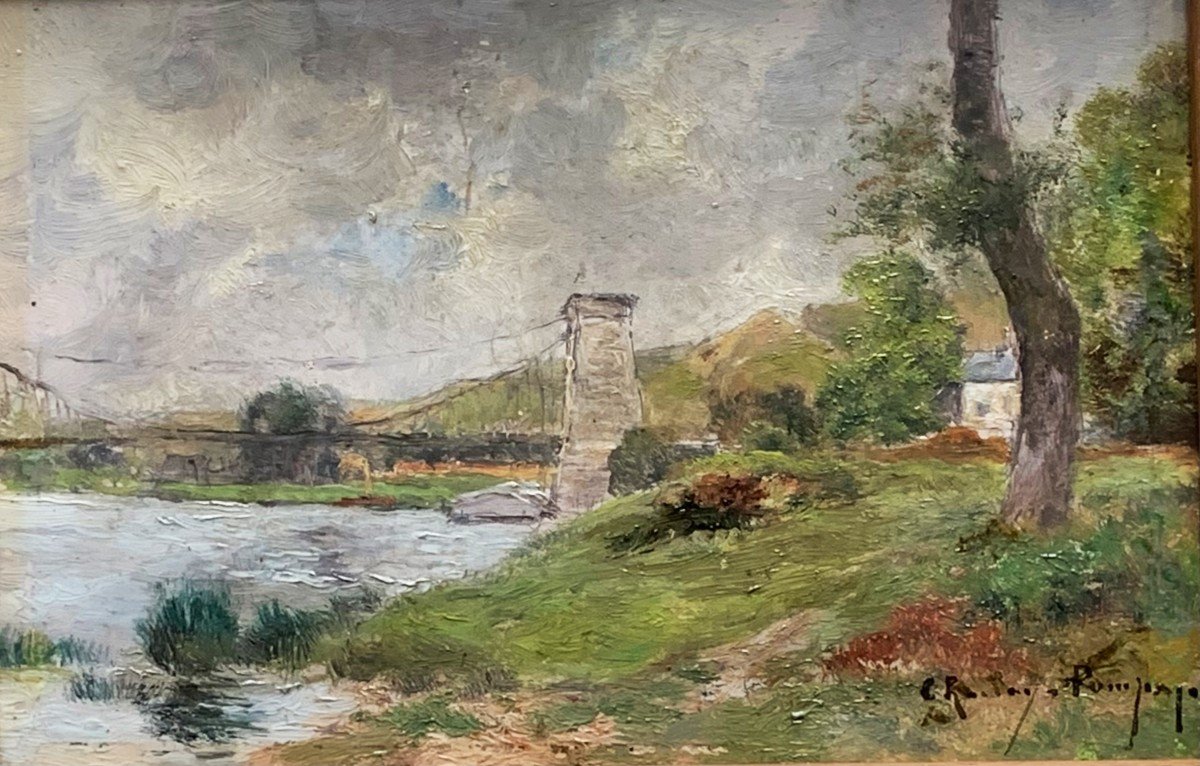 Paysage Au Pont Huile Sur Panneau Signée Charlay-Pompon Ecole Française XIXème Siècle-photo-4