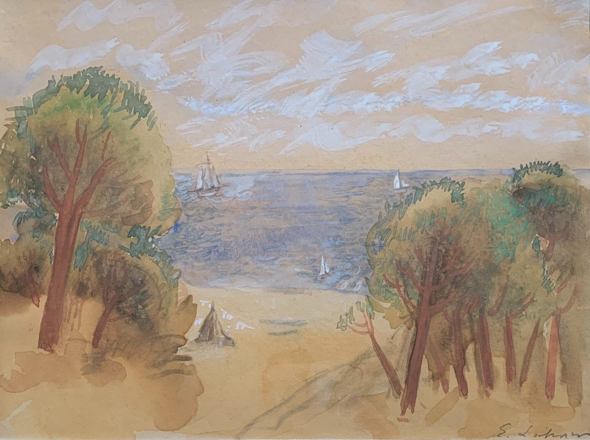 Edge Of The Mediterranean Watercolor Signed Emile Lahner XXth Century Hungarian School-photo-4