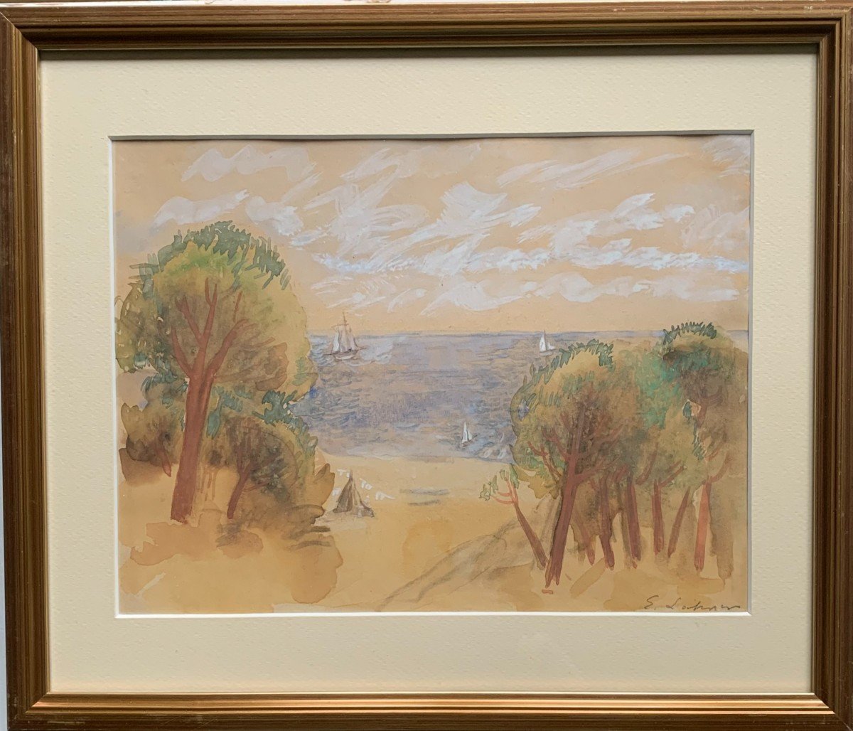 Edge Of The Mediterranean Watercolor Signed Emile Lahner XXth Century Hungarian School