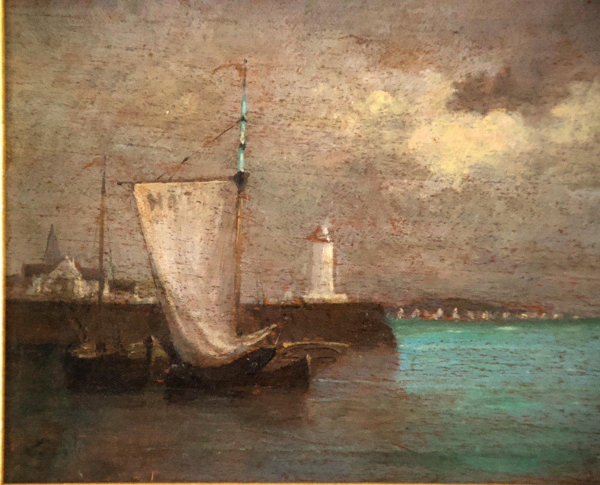 Fishing Boats Oil On Panel XIXth Century-photo-2