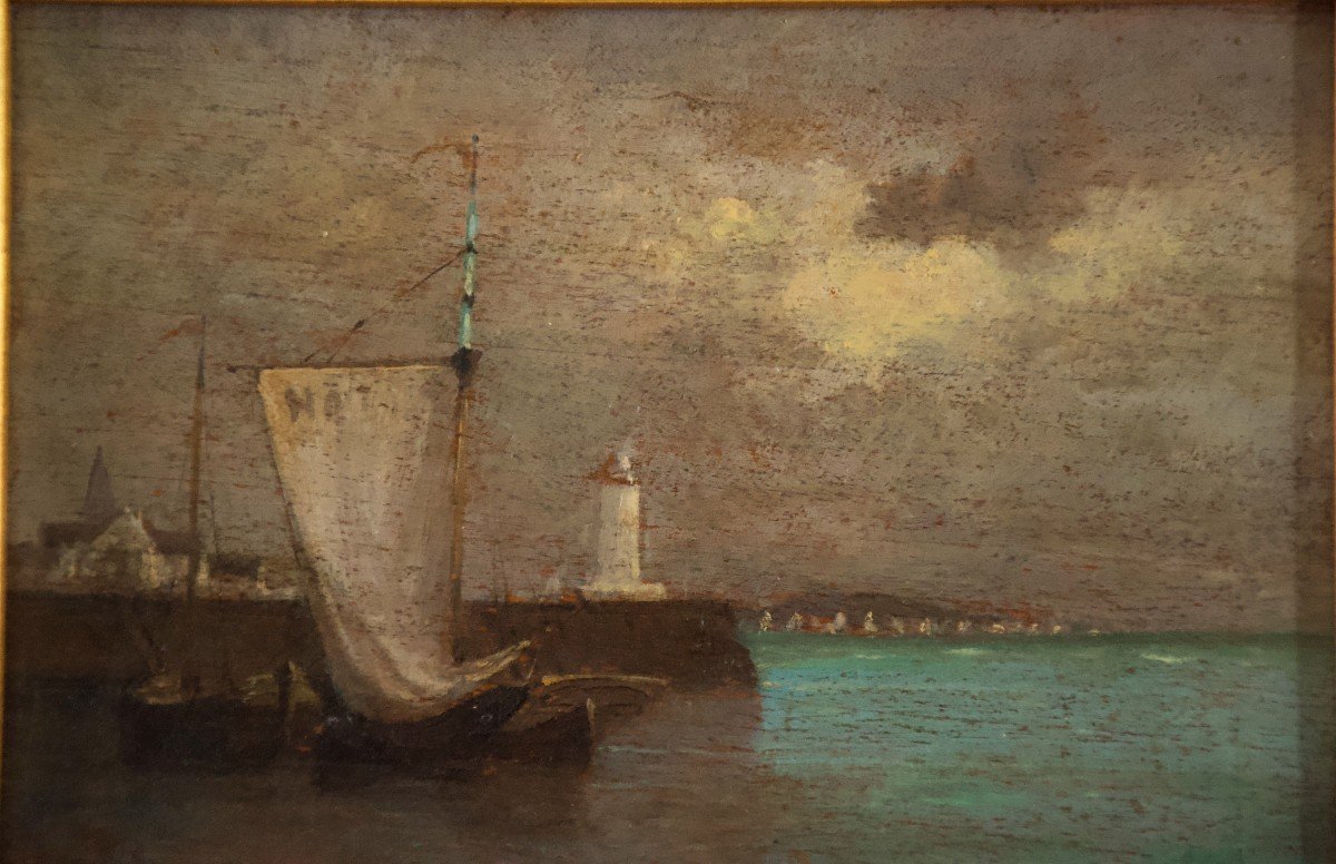 Fishing Boats Oil On Panel XIXth Century-photo-3