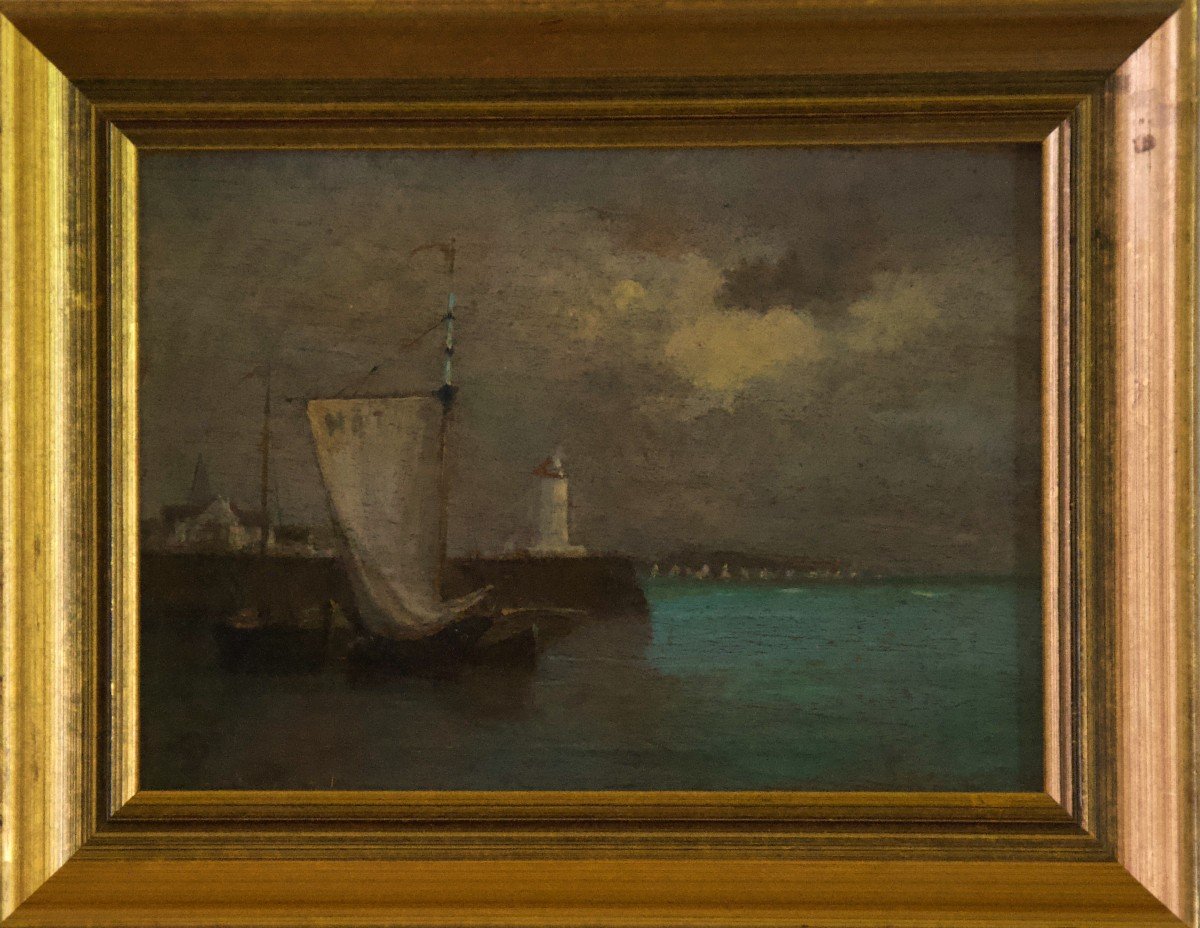 Fishing Boats Oil On Panel XIXth Century