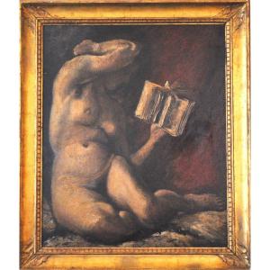 Nude Seated  With A Book Oil On Panel Atelier Conrad Kickert 20th Century