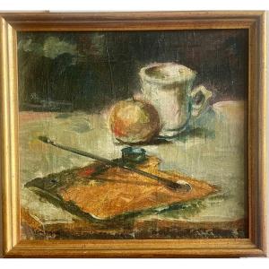 Still Life With Palette Oil On Canvas Signed Isidore Marie Peyret Student Of Renoir