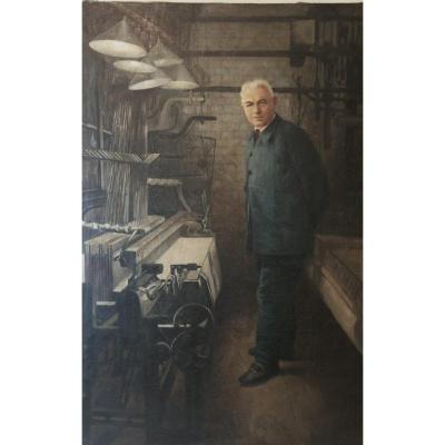 Portrait d'Un Industriel  Huile Sur Toile XXème Siècle