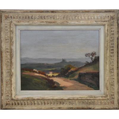 Saint-fortunat, Oil On Wood, Signed Lucienne Guimbard, 20th Century