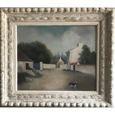 Le Gardien De La Ferme, Huile Sur Toile Signée Madeleine Kula Dit Luka XXème Siècle