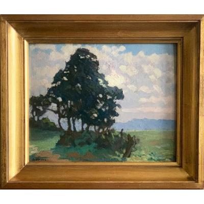 South West Landscape Oil On Cardboard Signed Daniel Durand French School Twentieth Century