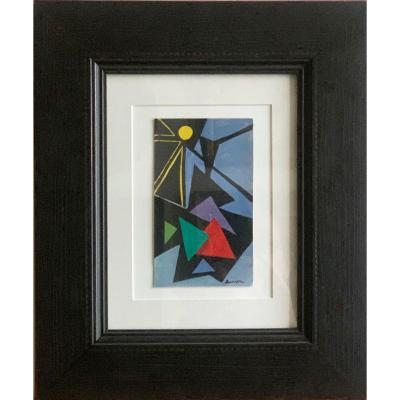 Geometric Abstraction Gouache On Paper Signed Manel Surroca Spanish Painter Twentieth Century