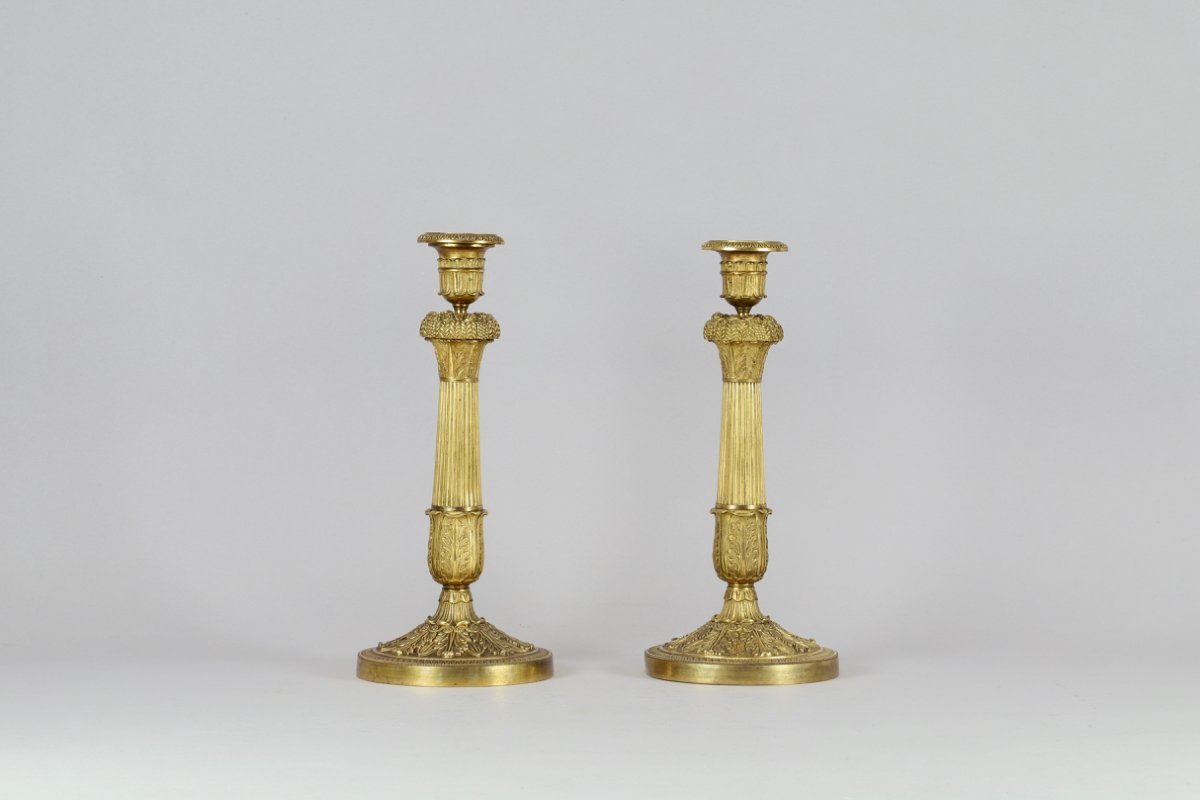 Paire de flambeaux en bronze doré-photo-2